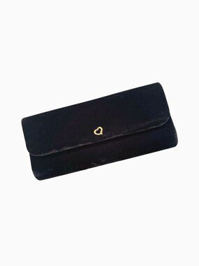 Vintage Victoria's Secret Black Velvet Clutch Evening Bag Gold Heart Whimsigoth